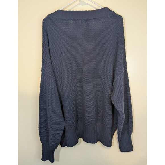 Free People Beach Hailee Cardigan Sweater Blue Button Front Cotton Comfy XL - Picture 3 of 11